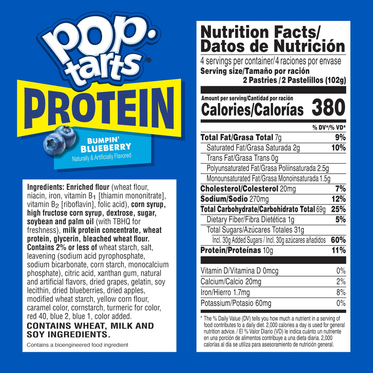 Pop-Tarts Protein Bumpin' Blueberry frosting with colorful sprinkles, ideal for a quick treat.