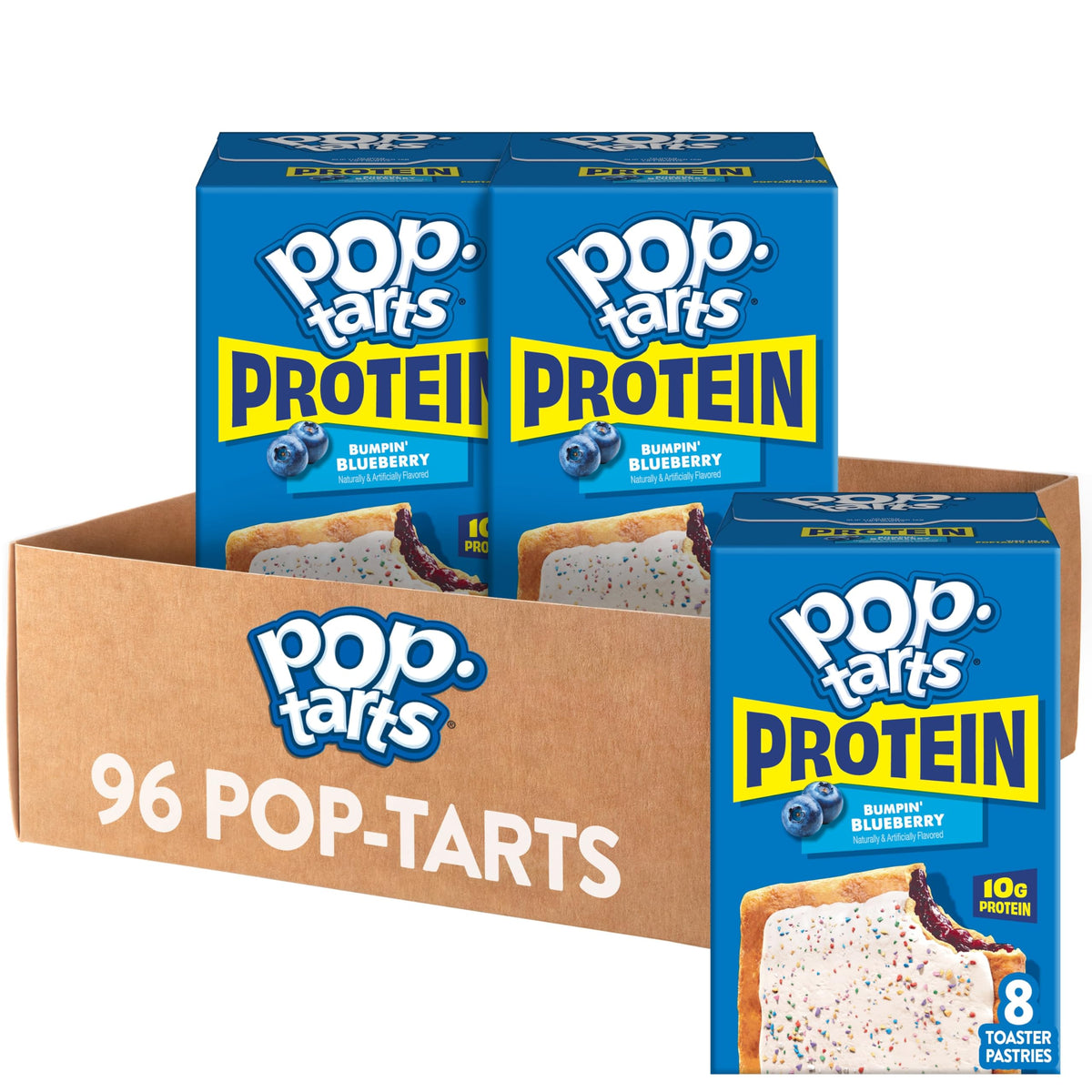 Pop-Tarts Protein Bumpin' Blueberry pastry close-up showing gooey filling and frosting.