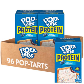 Pop-Tarts Protein Bumpin' Blueberry pastry close-up showing gooey filling and frosting.