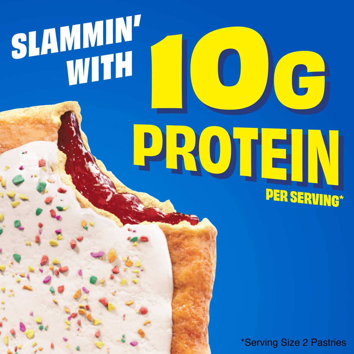 Pop-Tarts Protein Slammin' Strawberry 96-pack provides 10g protein each.