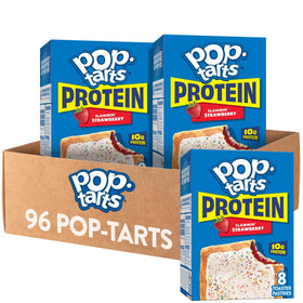 Pop-Tarts Protein Slammin' Strawberry toaster pastry with frosting and sprinkles, a protein-friendly breakfast.