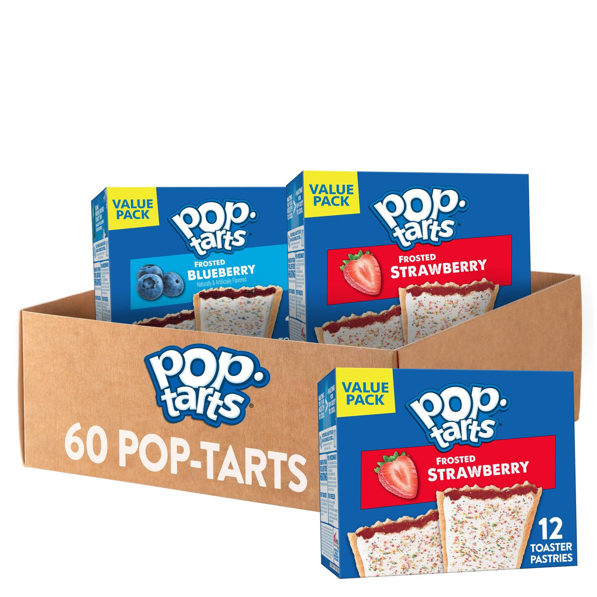 Pop-Tarts variety pack 60 toaster pastries in boxes for easy grab-and-go breakfasts.