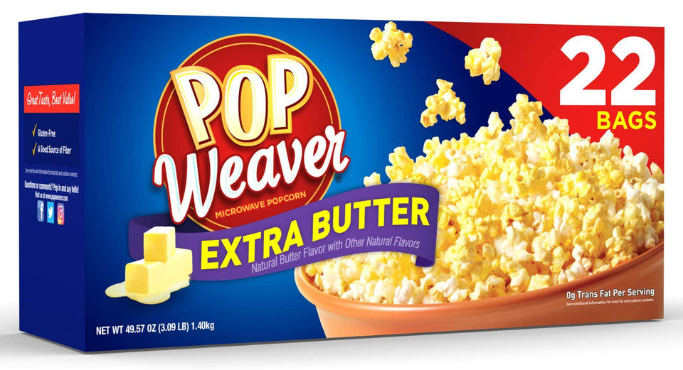 Pop Weaver Extra Butter popcorn box ready for family movie night