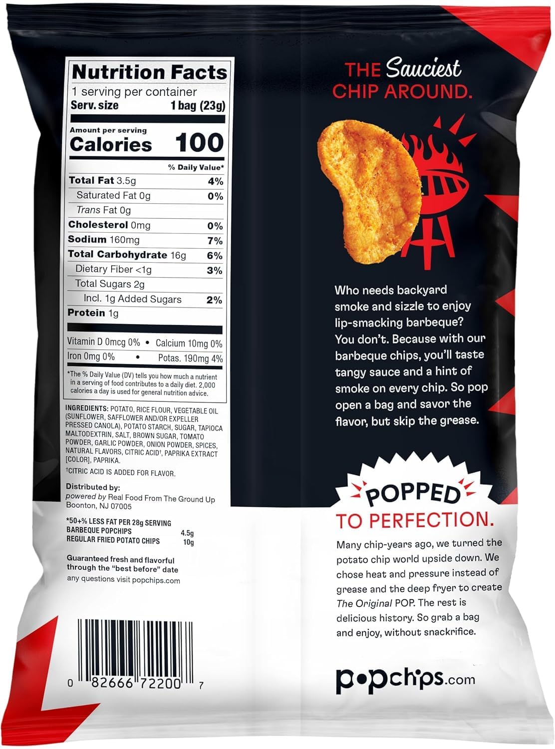 Popchips Barbeque chips poured into hand for on-the-go snacking.