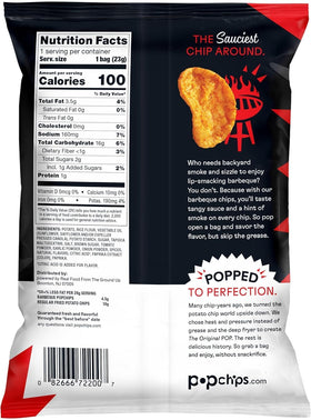 Popchips Barbeque chips poured into hand for on-the-go snacking.