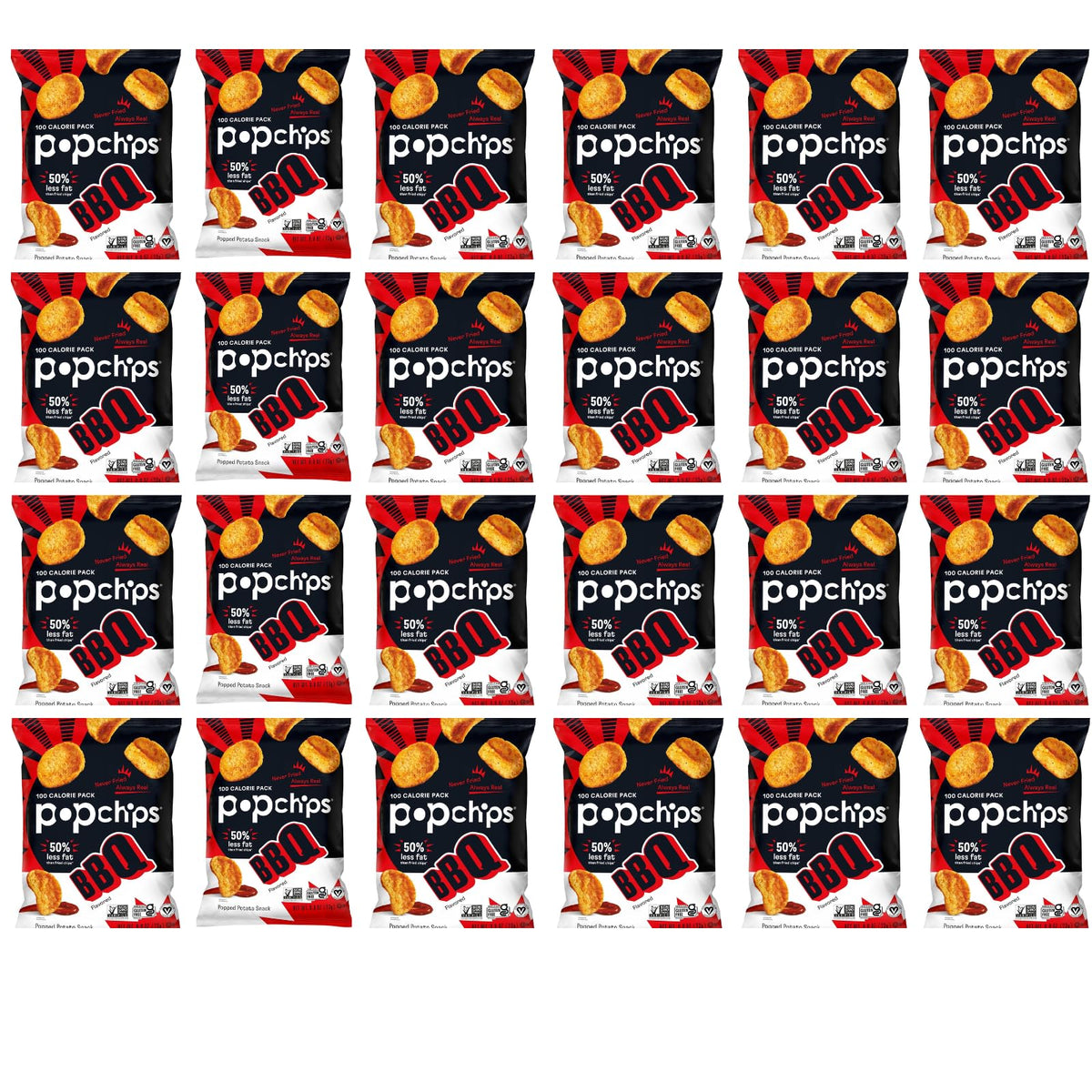 popchips BBQ potato chips front view in multi-pack ready for sharing