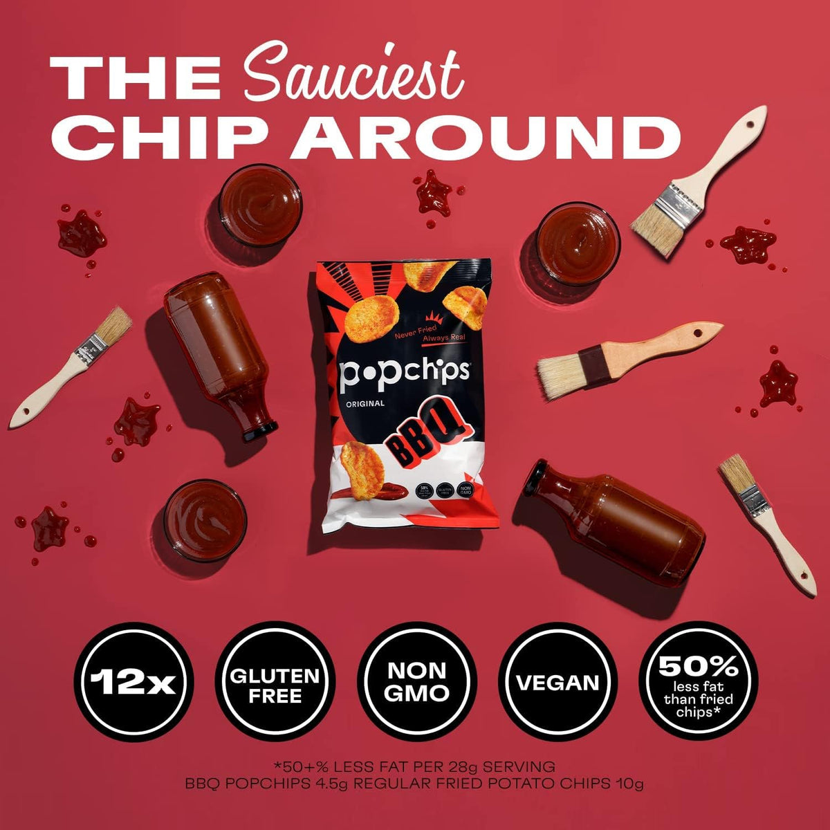 Pack of 24 Popchips Barbeque bags displayed for sharing.