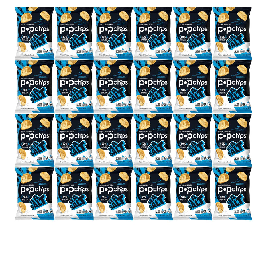 Popchips Sea Salt Potato Chips bag front shows light, airy crunch.