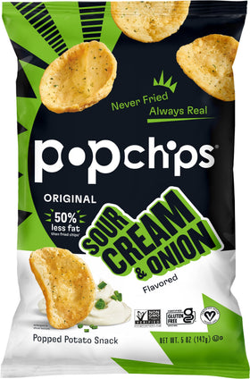 Popchips Sour Cream & Onion chips on a plate, ready to pair with dip.