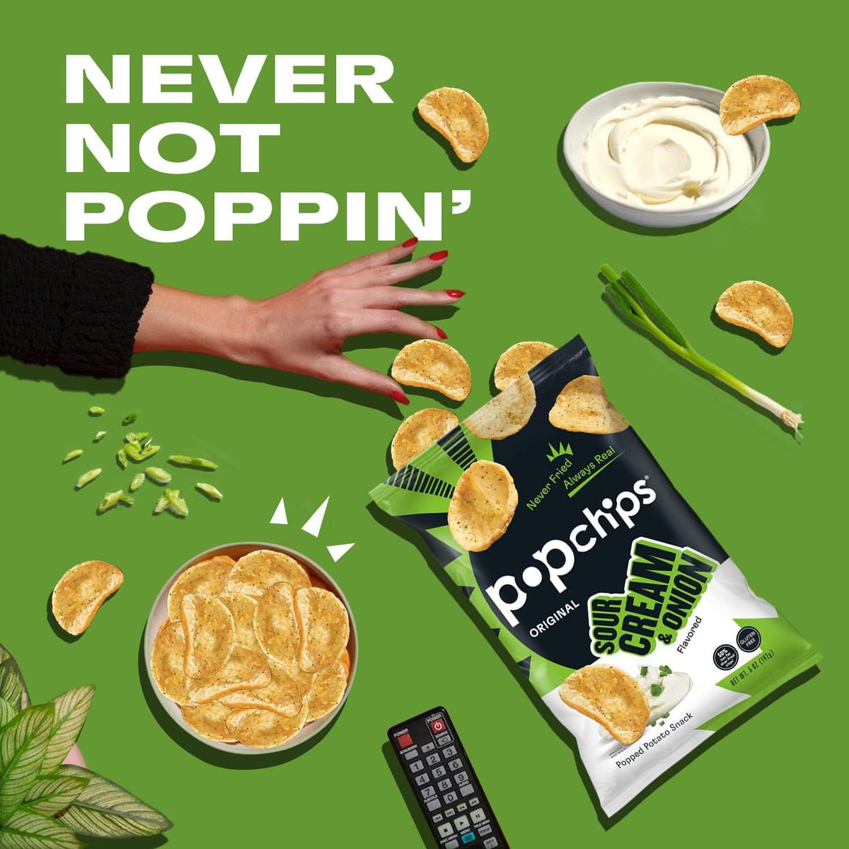 Popchips Sour Cream & Onion chips in a kid-friendly lunchbox.