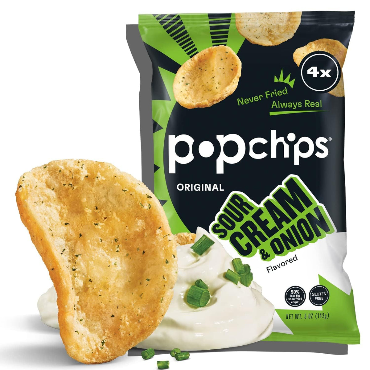 Popchips Sour Cream & Onion multi-pack on table, ideal party snack.