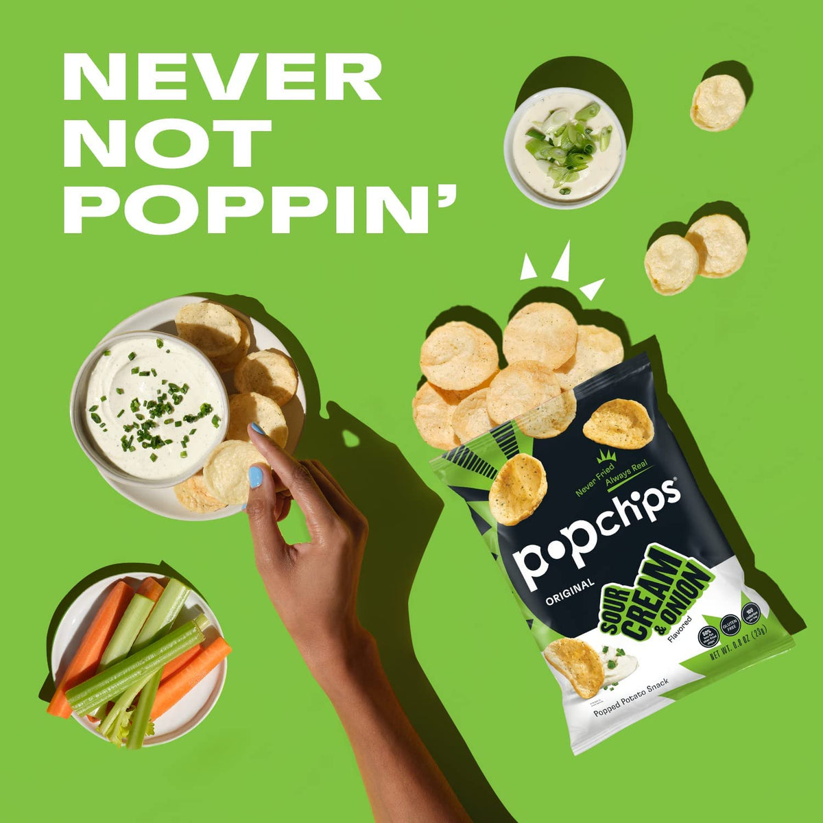 Popchips in-hand snack, grab-and-go crispness anytime