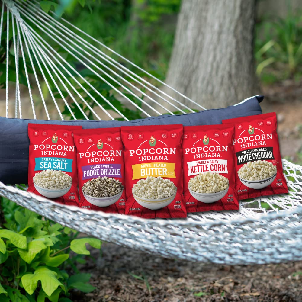 Ideal for movie night or quick snack with Popcorn Indiana Sea Salt.