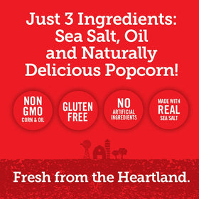 Gluten-free and Non-GMO label on Popcorn Indiana Sea Salt Popcorn.