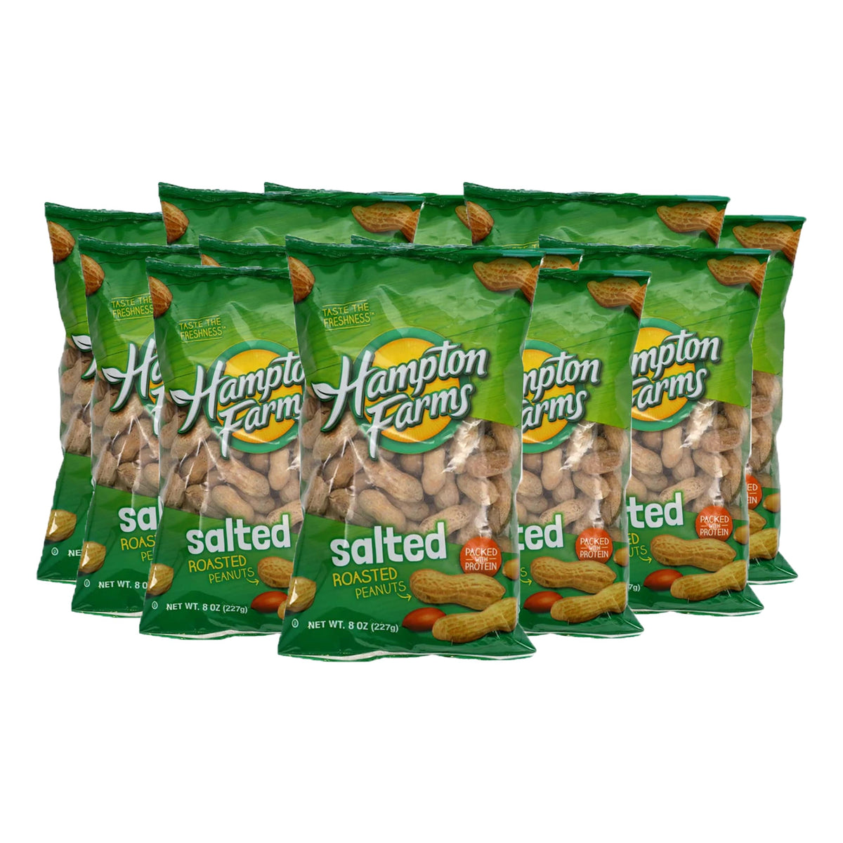 Popcorn Supply Co Hampton's roasted salted in-shell peanuts front view in 8 oz bag for stadium snacking