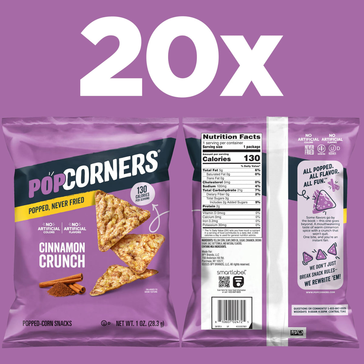 Close-up of PopCorners Cinnamon Crunch showing crispy texture for a satisfying snack.
