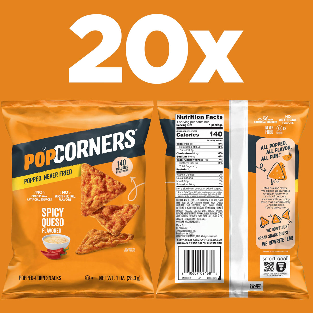 Close-up of PopCorners Spicy Queso showing cheddar and pepper notes.
