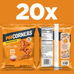 Close-up of PopCorners Spicy Queso showing cheddar and pepper notes.
