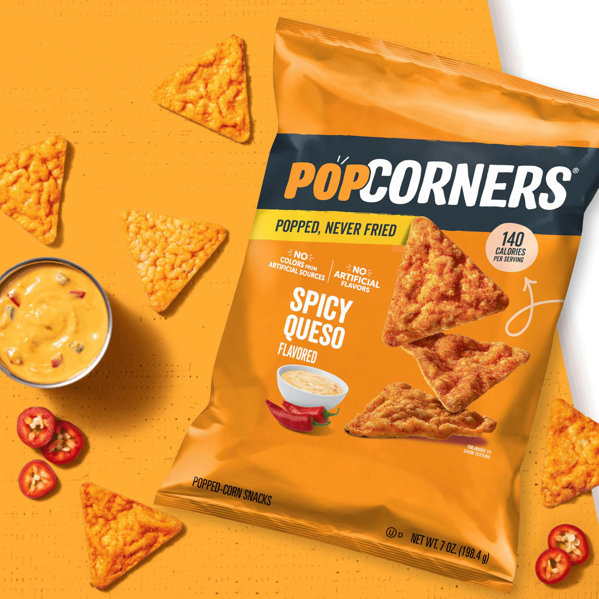 PopCorners Spicy Queso on-the-go packs in a lunchbox.