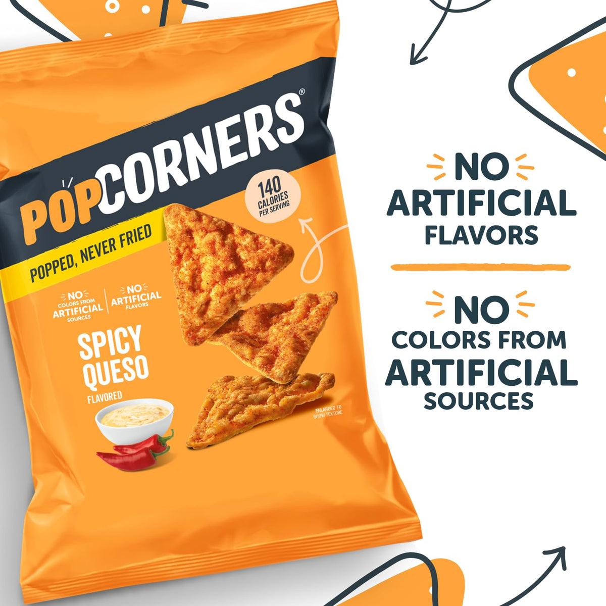 Crispy popped corn texture from PopCorners Spicy Queso.