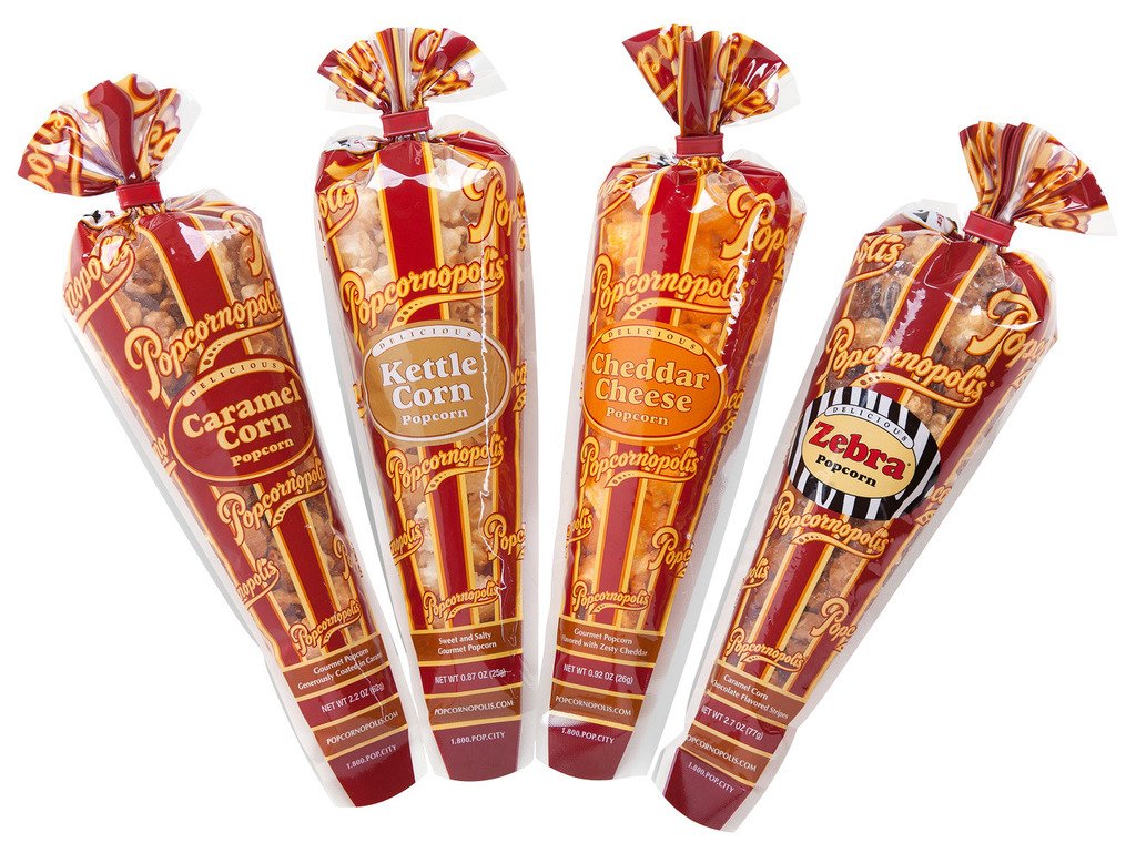Popcornopolis Cheddar Cone Pack—savory crunch ideal for on-the-go snacking.