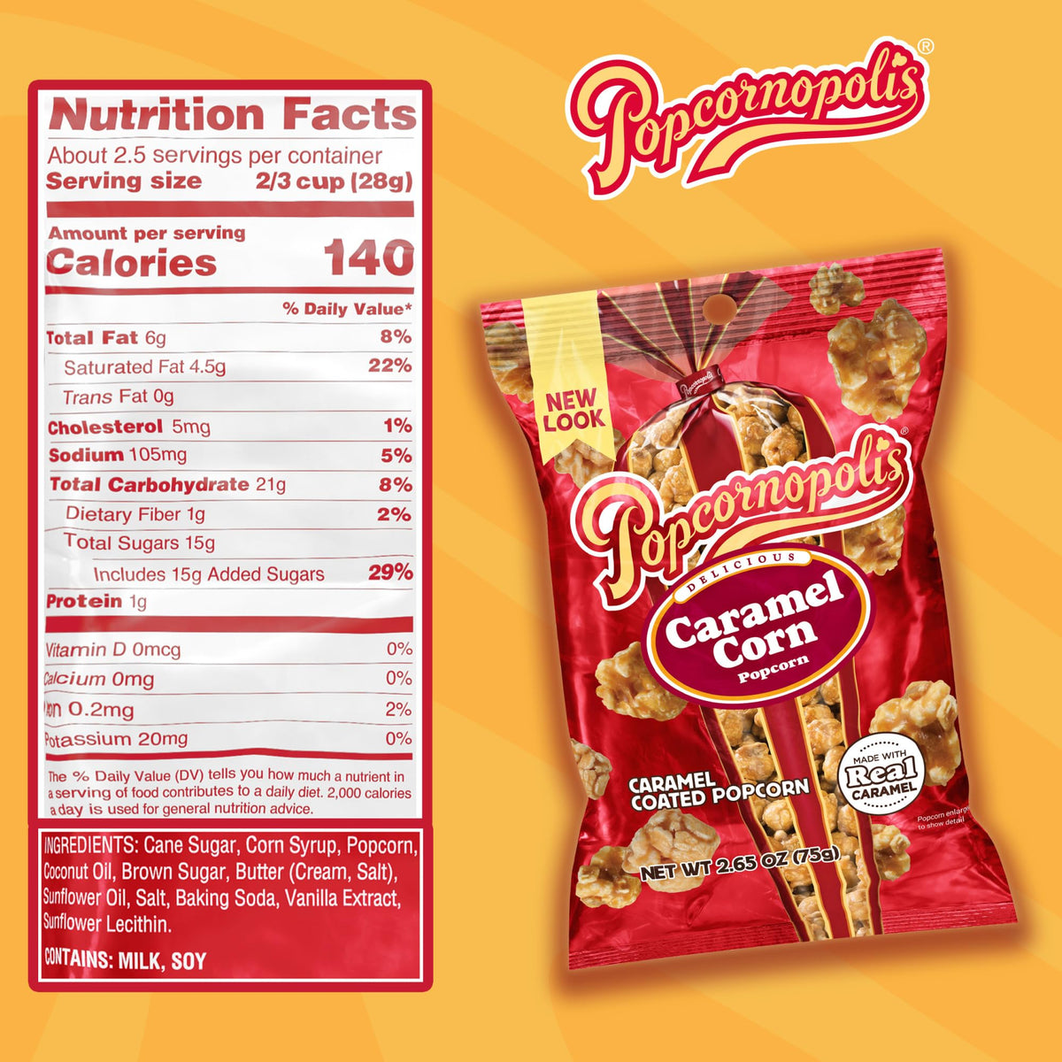 Popcornopolis classic caramel crunch highlights rich flavor and satisfying crunch.