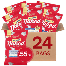 Popcornopolis Nearly Naked 24-pack box view, bulk snack option for gatherings