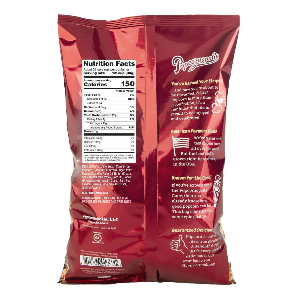 Popcornopolis Zebra celebrate American-grown kernels crafted for gourmet snacking.