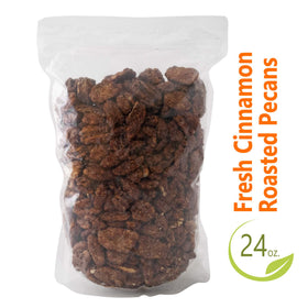 Pop'N Popcorn pecans roasted in German kettle for premium flavor.