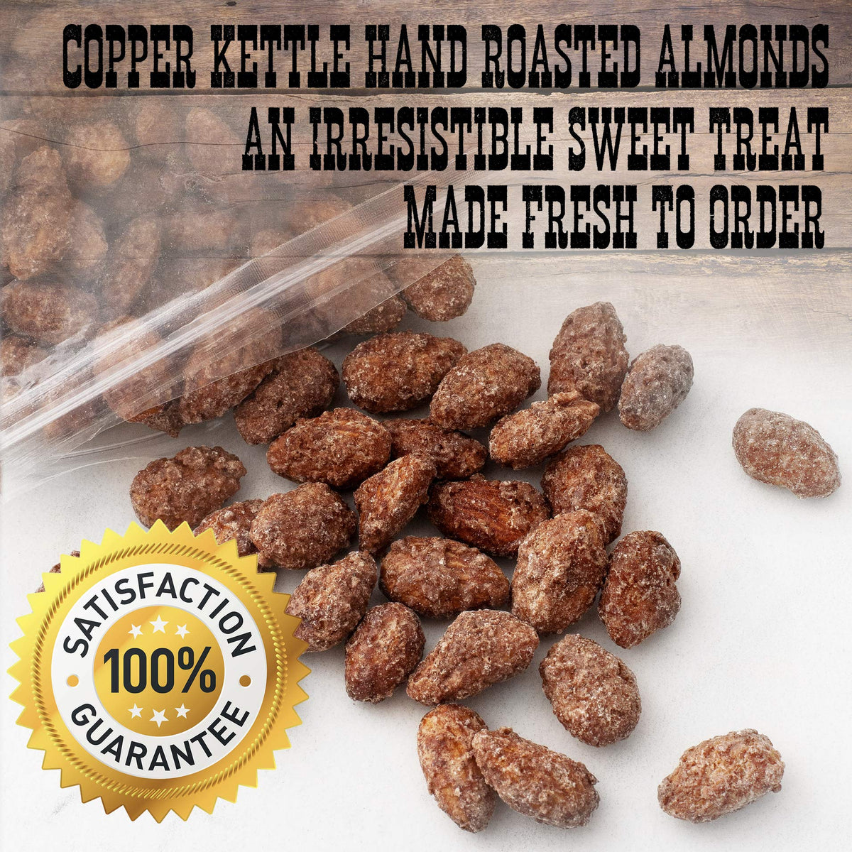 Crunchy roasted almonds with cinnamon glaze from Pop'N Popcorn, a flavorful crunch.