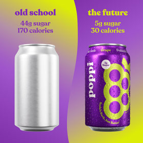 Poppi grape sparkling 12-pack ready for daily sipping and mixing.