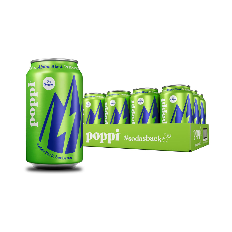 Poppi Alpine Blast can front view with crisp fizz for a refreshing daily beverage