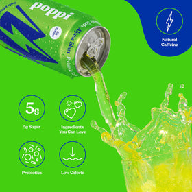 Poppi Alpine Blast fizz close-up emphasizing fruity aroma and refreshment