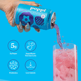 Poppi apple cider vinegar bubbles illustrate tangy, berry-forward notes.