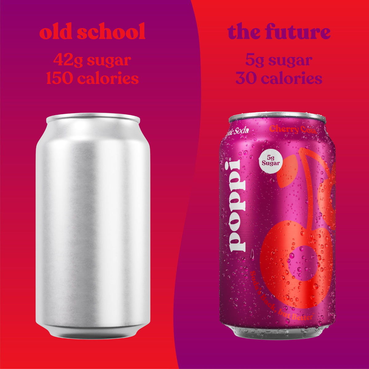 Poppi Cherry Cola close-up label emphasizes kosher and non-GMO traits