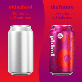Poppi Cherry Cola close-up label emphasizes kosher and non-GMO traits