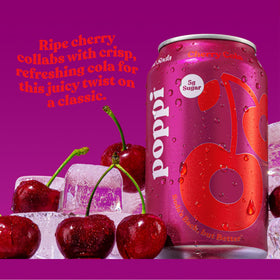 Poppi Cherry Cola glass pour highlights fizz and aroma