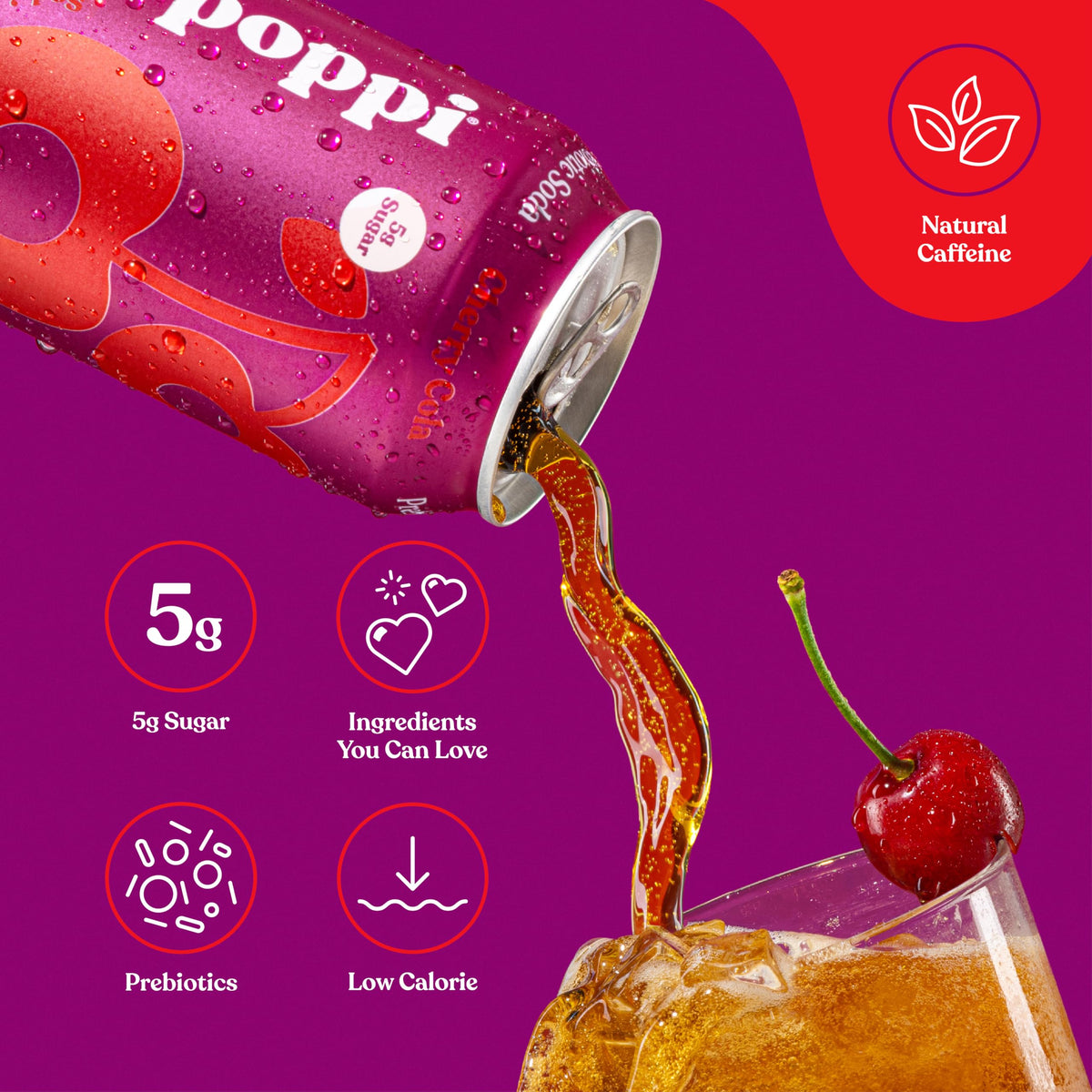Poppi Cherry Cola 12-pack on display for convenient on-the-go refreshment