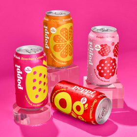 Poppi cherry limeade can, balanced sweetness with prebiotic fiber for a tasty serving.
