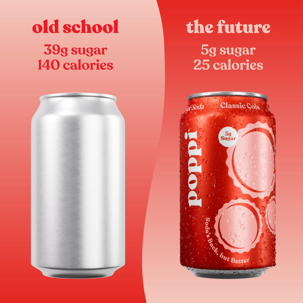 Poppi Classic Cola served over ice in a glass as a refreshing mixer.
