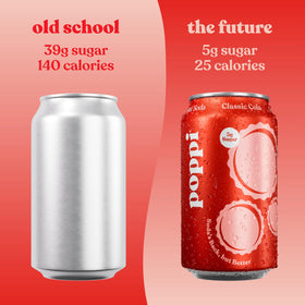 Poppi Classic Cola served over ice in a glass as a refreshing mixer.