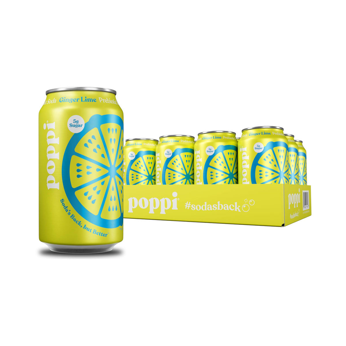 Poppi Ginger Lime bottle front showing refreshing prebiotic fizz for everyday hydration