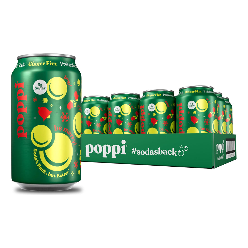 Poppi Holiday Ginger Fizz bottle, refreshing prebiotic soda for everyday sipping