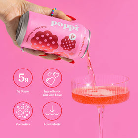 Poppi ingredients label highlights apple cider vinegar and prebiotics
