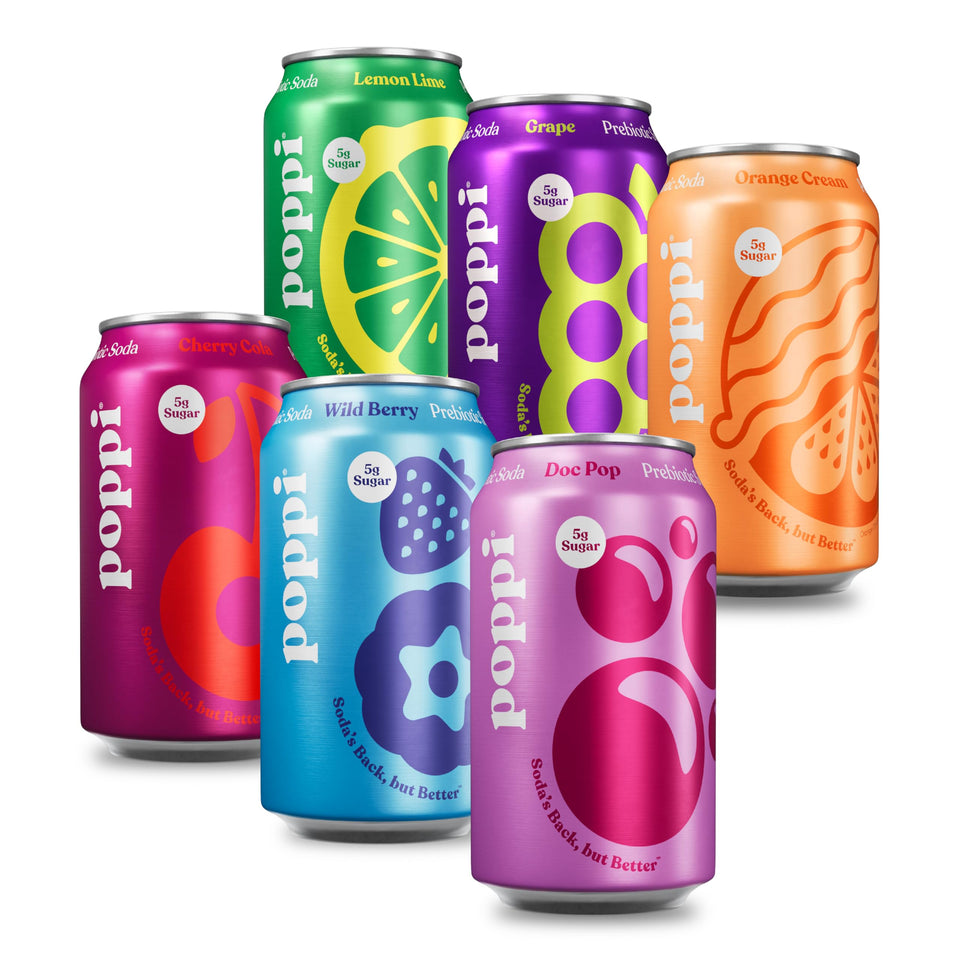 Poppi Lemon Lime can with vibrant fizz offers a refreshing prebiotic sip.