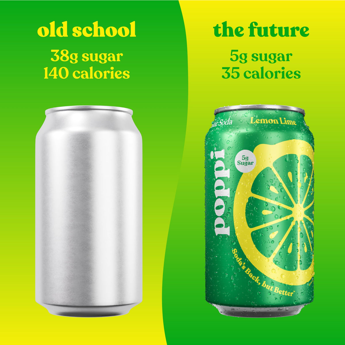 Poppi Lemon Lime prebiotic soda label close-up highlighting non-GMO and kosher
