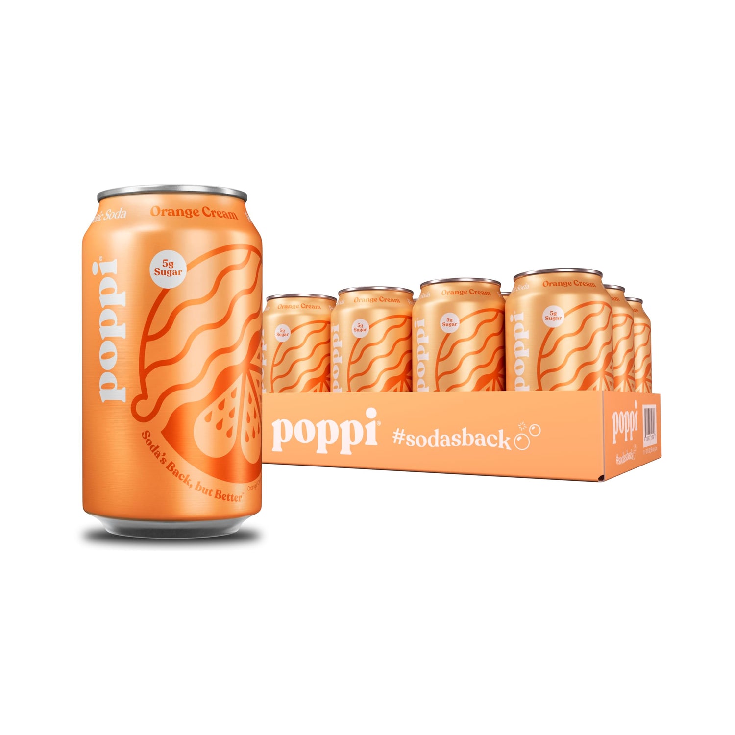 Poppi Orange Cream Soda bottle shows vibrant color and prebiotic ingredients for daily refreshment