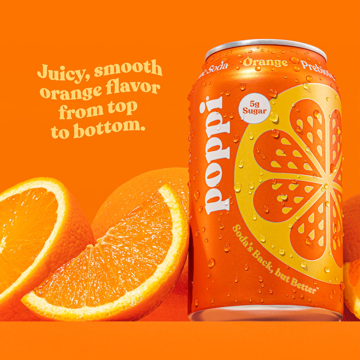 Multi-pack of Poppi orange sparkling prebiotic soda ready for sharing.