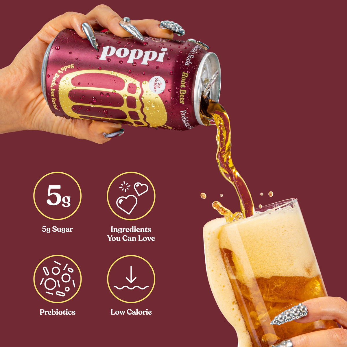 Poppi prebiotic ingredients label shows agave inulin and cassava fiber