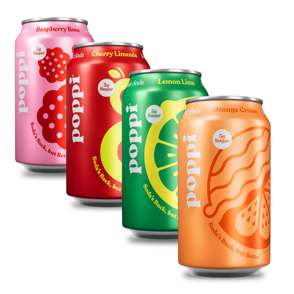 Poppi Raspberry Rose can with sparkling fizz and prebiotic support for daily refreshment